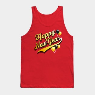 Happy New Year with Black and Gold Balloons Party Favors Tank Top